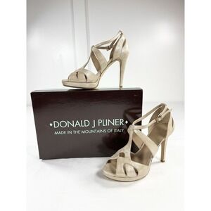 New Donald J Pliner Adele Champagne Lizard Suede Platform Heels Sandal Women's 7